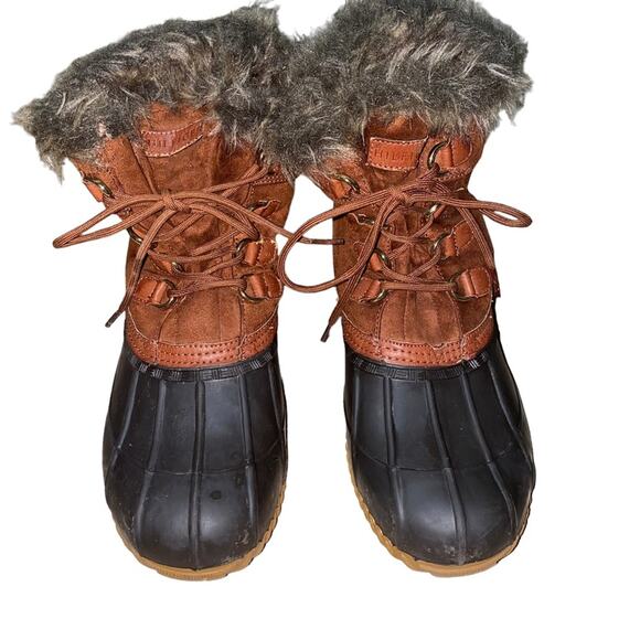 Tommy Hilfiger Faux Fur Lined Duck Boots Leather sole faux suede upper brown 10 - Picture 1 of 12